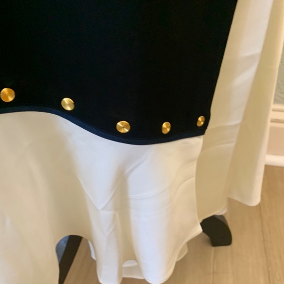 NWT Tory Burch mixed material black white silk wrap skirt midi maxi demure sz L - Picture 9 of 16